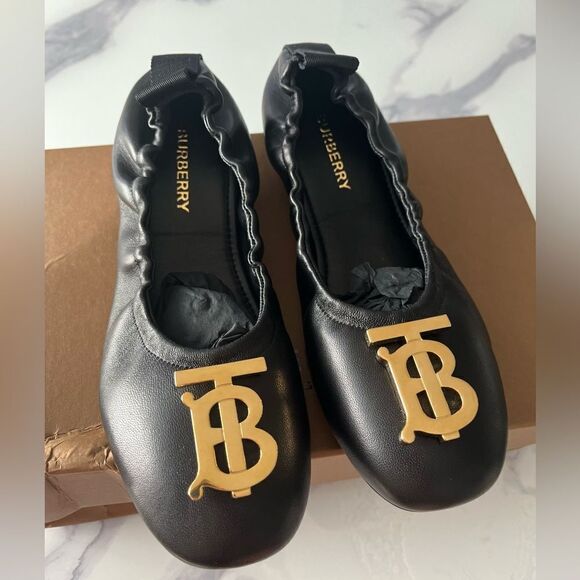 Burberry Women’s Laura Ballet‎ Flats, Black Leather, Size EUR 36.5, Retail $720 - Picture 4 of 9